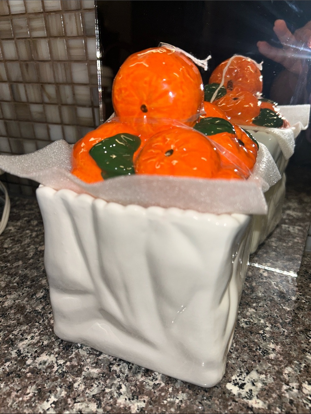 Ashland White Ceramic sugar jar with Bright Orange Decorative Fruit